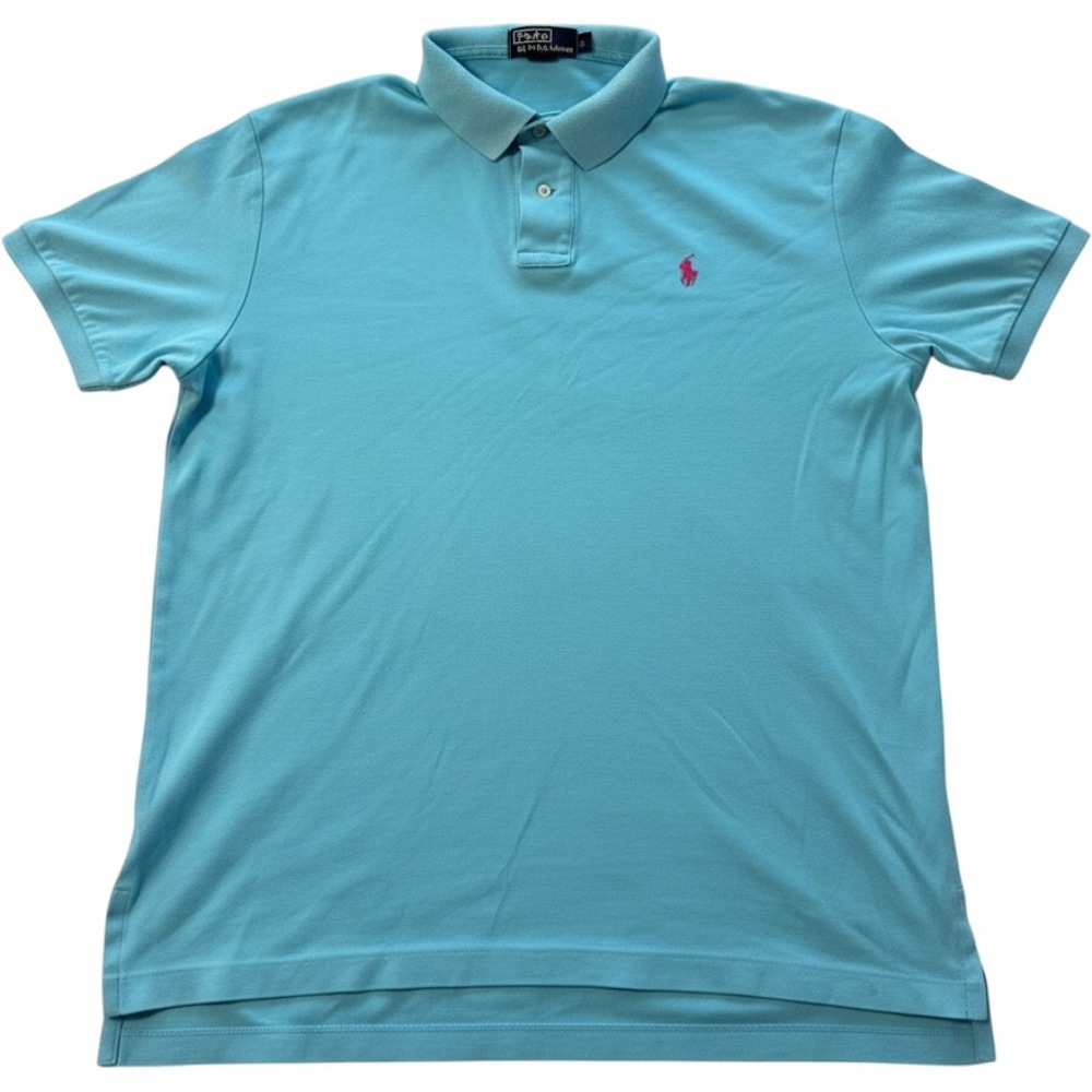 Polo Ralph Lauren Mens Large Light Blue Short Sleeve Cotton Polo Shirt Red Pony
